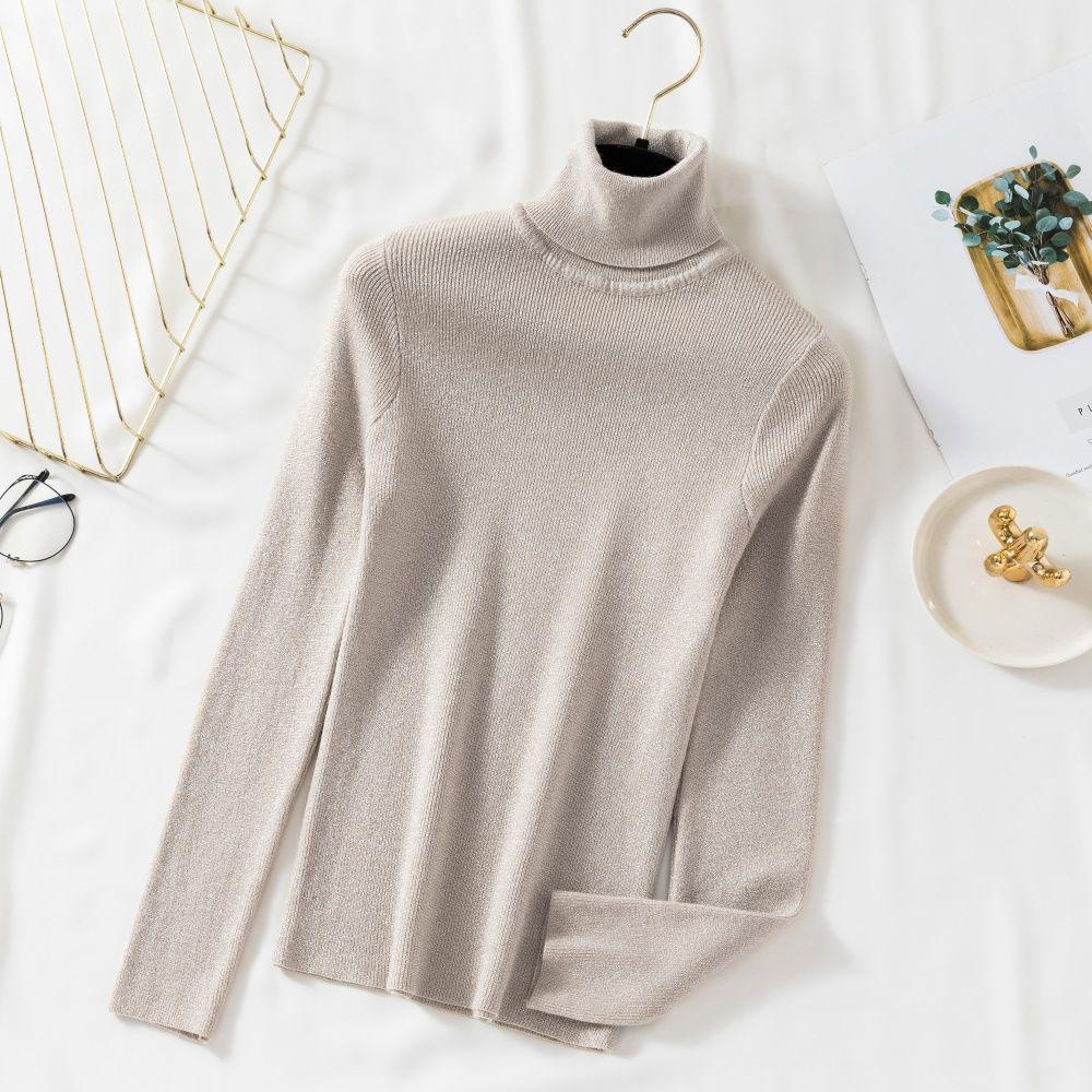Shiny Lurex Winter Pullover Frauen Langarm Pullover Grundlegende Pullover Rollkragen Koreanische Stricken Top Femme one  size