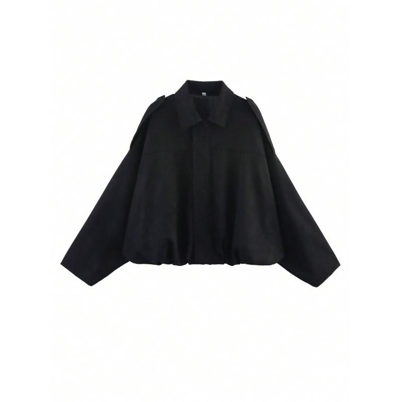 Damen Kurze Pilotenjacke Frühling/Herbst/Winter Jacke Locker Langarm Reißverschluss Retro Jacke Damen Neue Jacke S schwarz