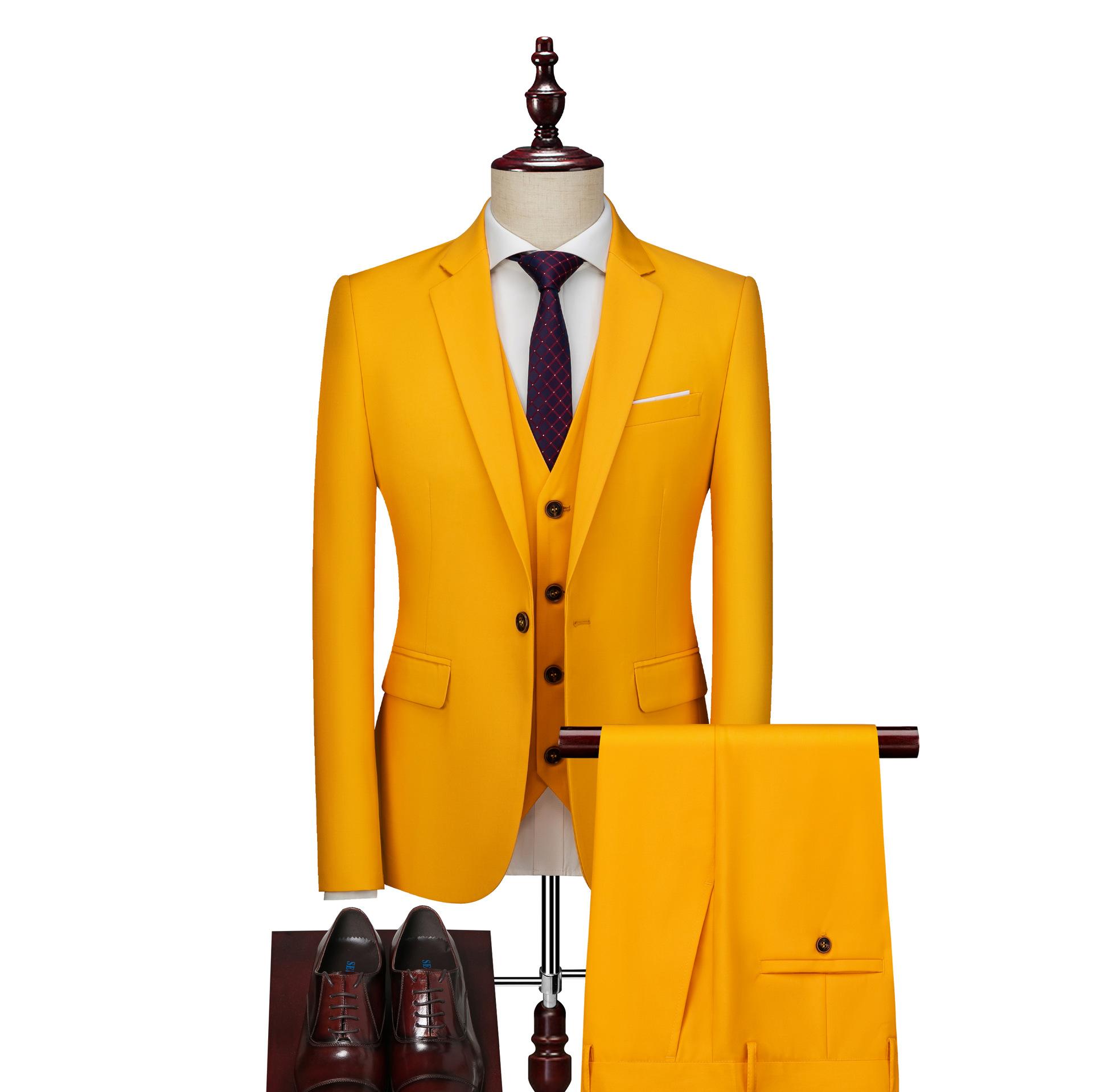 Herrenanzug Anzug Dreiteiliges Set für Herren Großer einfarbiger Anzug Business Professional Anzug L gelb