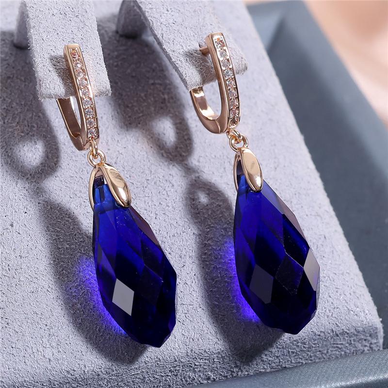 Vintage Böhmen Aqua Blau Grün Gelb Lila Kristall Tropfen Ohrringe für Frauen Luxus Gold Farbe Hochzeit Partei Schmuck Geschenke blau/gold