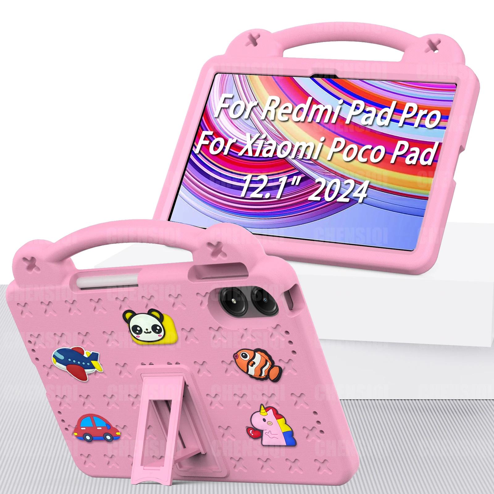 Kinder Fall für Redmi Pad Pro 12,1 Zoll 2024 SE 11 EVA Stand Hand-Gehalten mit Stift Halter Schutzhülle für Xiaomi Poco Pad 12.1 Redmi Pad SE 11 inch rosa