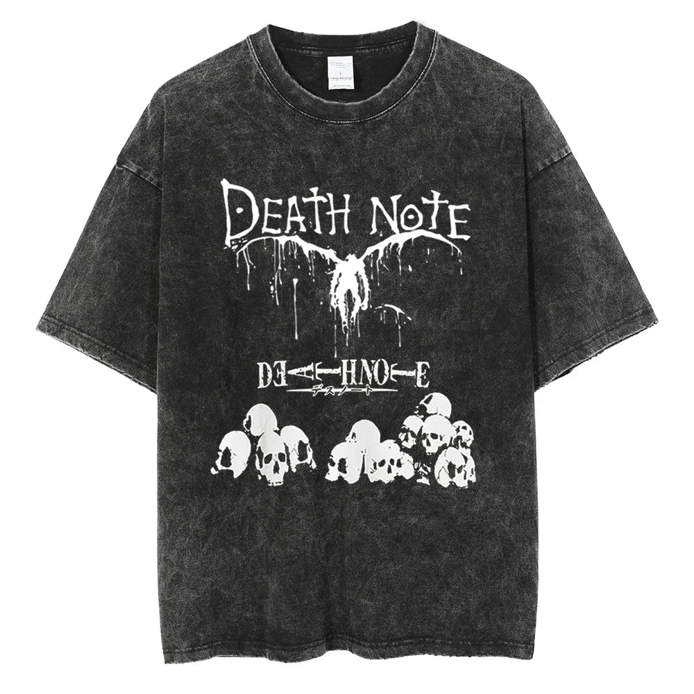 Klassisches Japanisches Anime Death Note Print T-Shirt Herren Gewaschen Übergroß Retro Streetwear Baumwolle Kurzarm Kleidung Lässig Locker Damen Herren Kleidung S gold