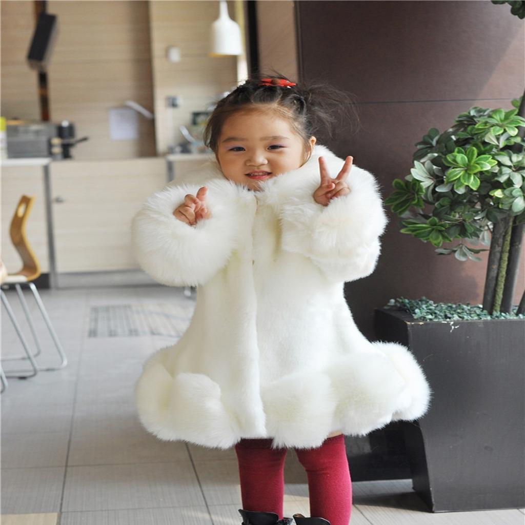 Baby Mädchen Langarm Winter Hochzeit Kunstpelz Marke Pelzmantel für Mädchen Formale Weiche Party Mantel Kinder Hochzeit Outwear 130cm weiß