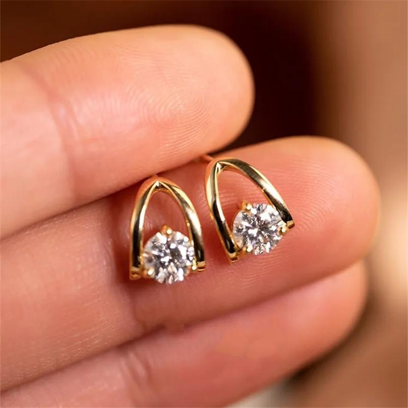 925 Sterling Silber Vergoldung 14K Gold Einzelner Zirkonia Geometrische Ohrstecker für Damen Einfache Ohrstecker Mode Party Feiner Schmuck Gold