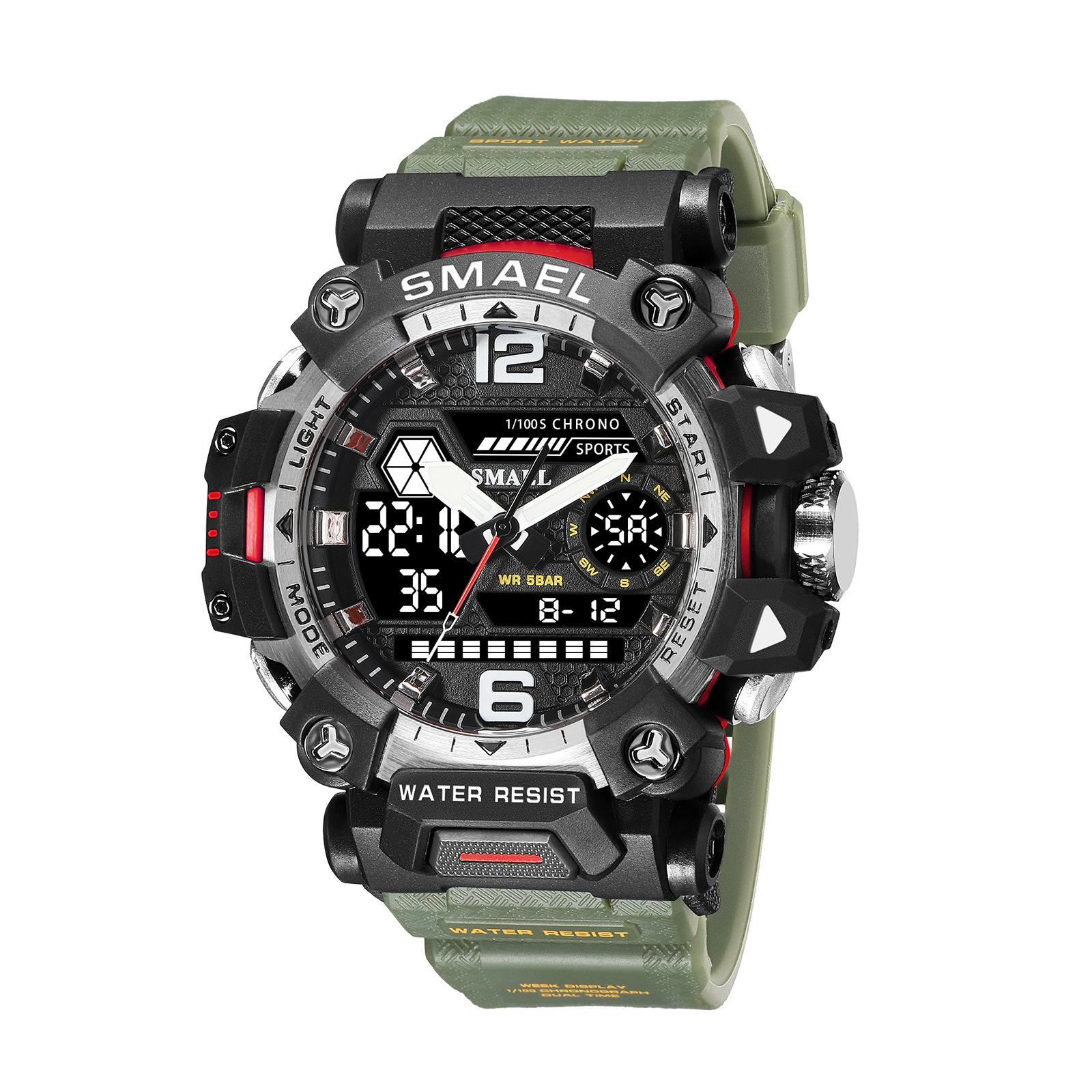 SMAEL Herren-Militäruhr, Outdoor-LED-Digitaluhr, 50 m wasserdicht, taktische Armee-Armbanduhr, Sportuhren für Männer, Sport-Armbanduhr 8072 NO Package armee grüne