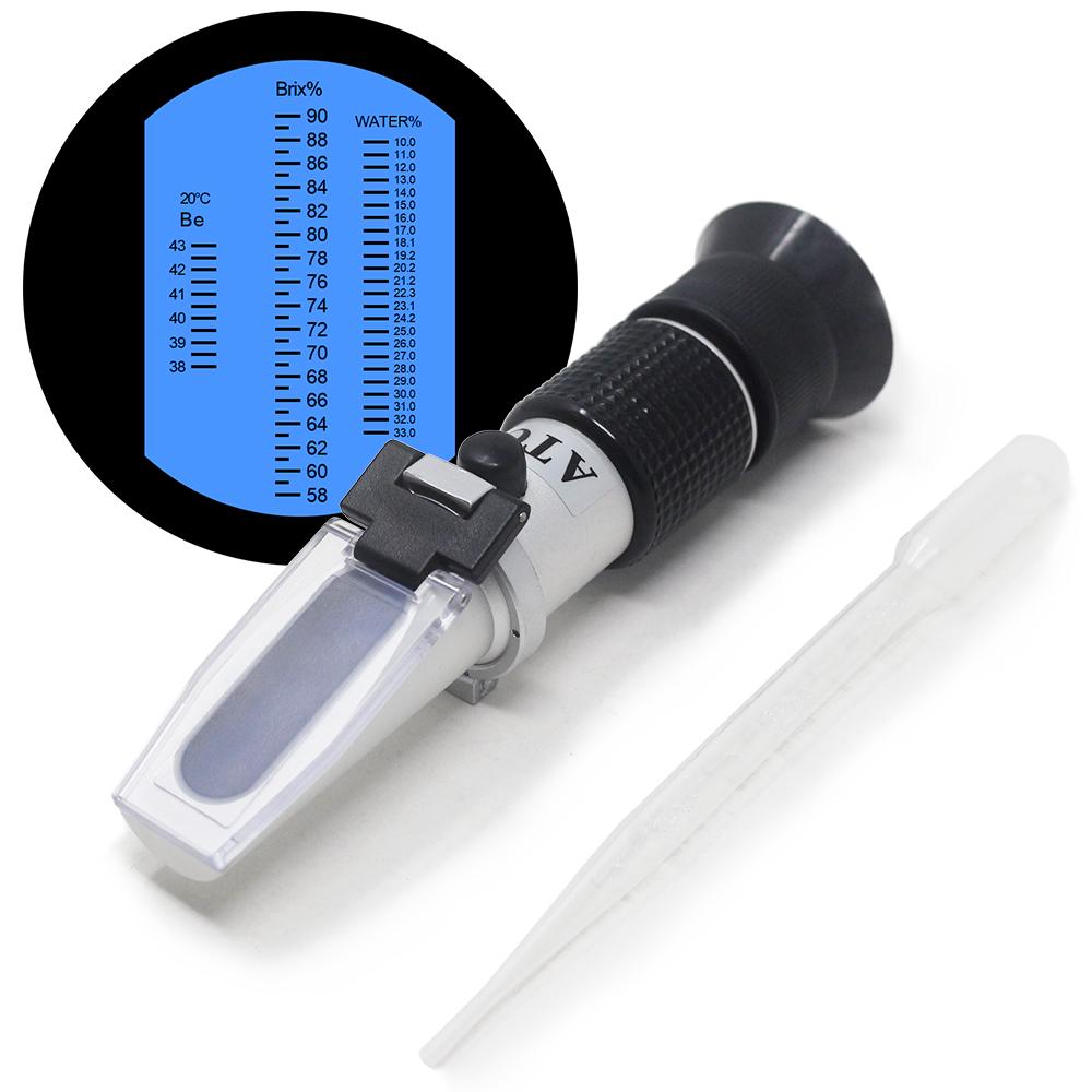 Honig-Refraktometer 58–90 % Brix für Imker-Honig, handgehaltener Zucker-Baume-Wassertester mit Box No box