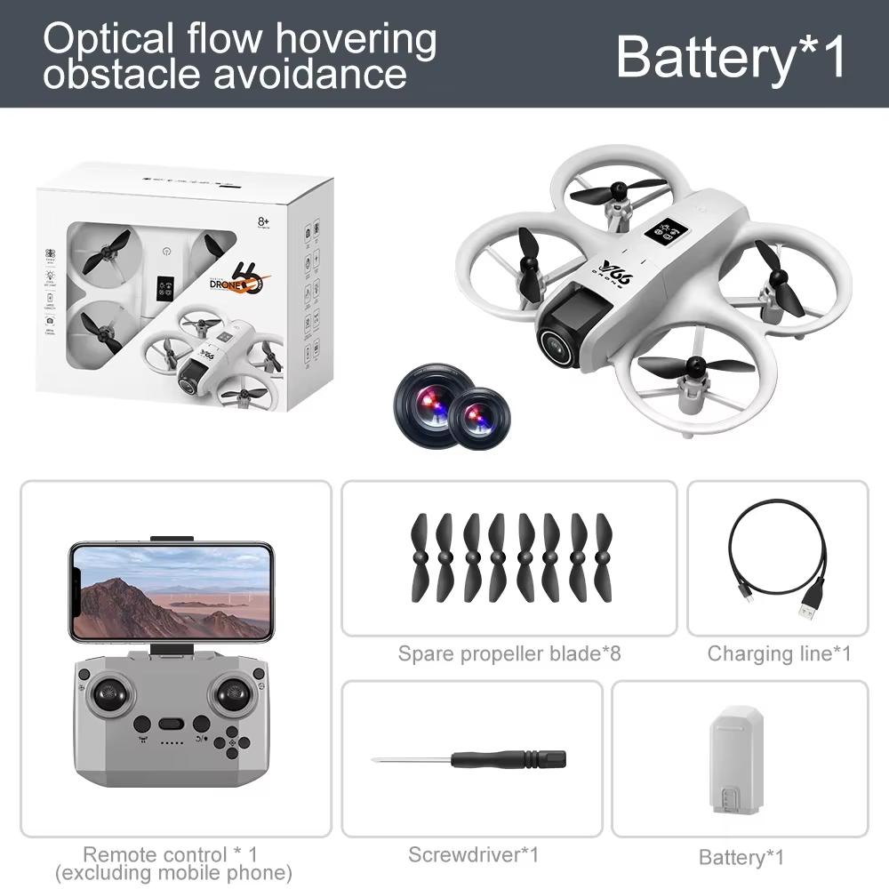 Neue V66 Mini-Drohne mit 8K HD-Kamera, WiFi-Hindernisvermeidung, faltbarer Quadcopter, RC-Helikopter, kleines Eders-Spielzeug für Kinder, Geschenk 3 Battery weiß