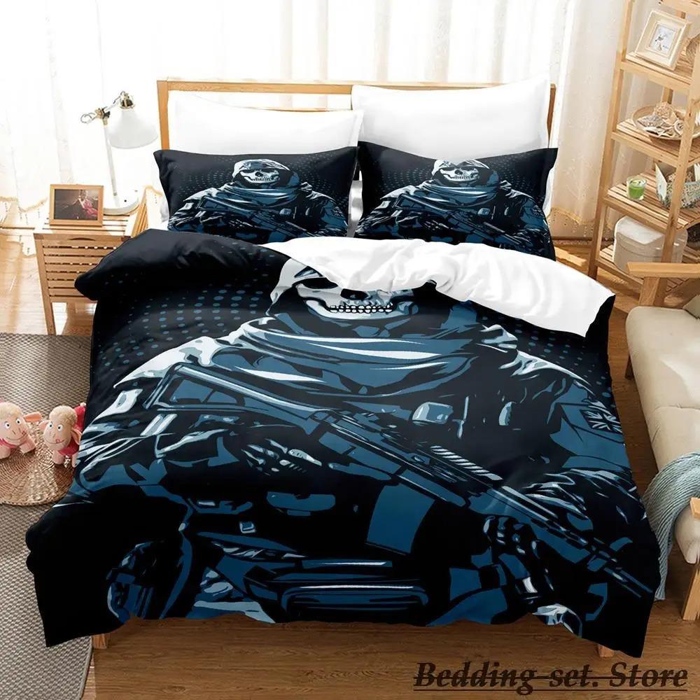 Spiel Call of Duty Simon Ghost Riley Bettwäsche-Set Cartoon Anime Dreiteiliges Set Erwachsene Kinder Schlafzimmer Bettbezug-Sets 3D-Schießspiel 70x133cm 2pcs