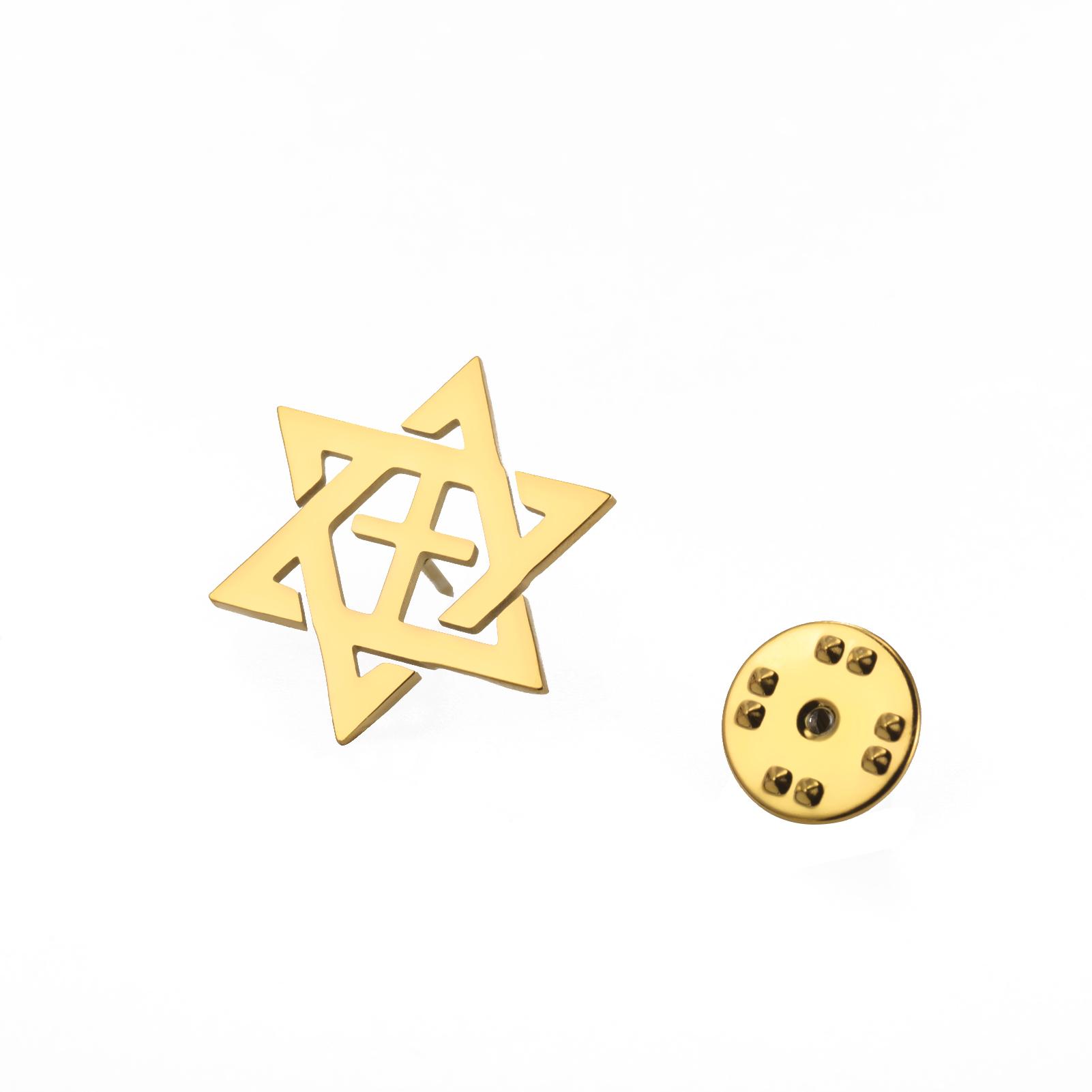 LIKGREAT Hexagram Kreuz Brosche für Damen Herren Davidstern Chai Pin Je Edelstahl Schmuck Schutz Glücksbringer Geschenk