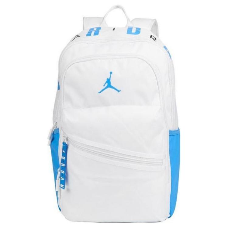 Jordan Klassisches Logo-Print Brustschnallen-Design Polyester AJ Pendler-Rucksack Große Größe Unisex-Rucksack Blau Weiß JD2443001AD-003 Blue & White