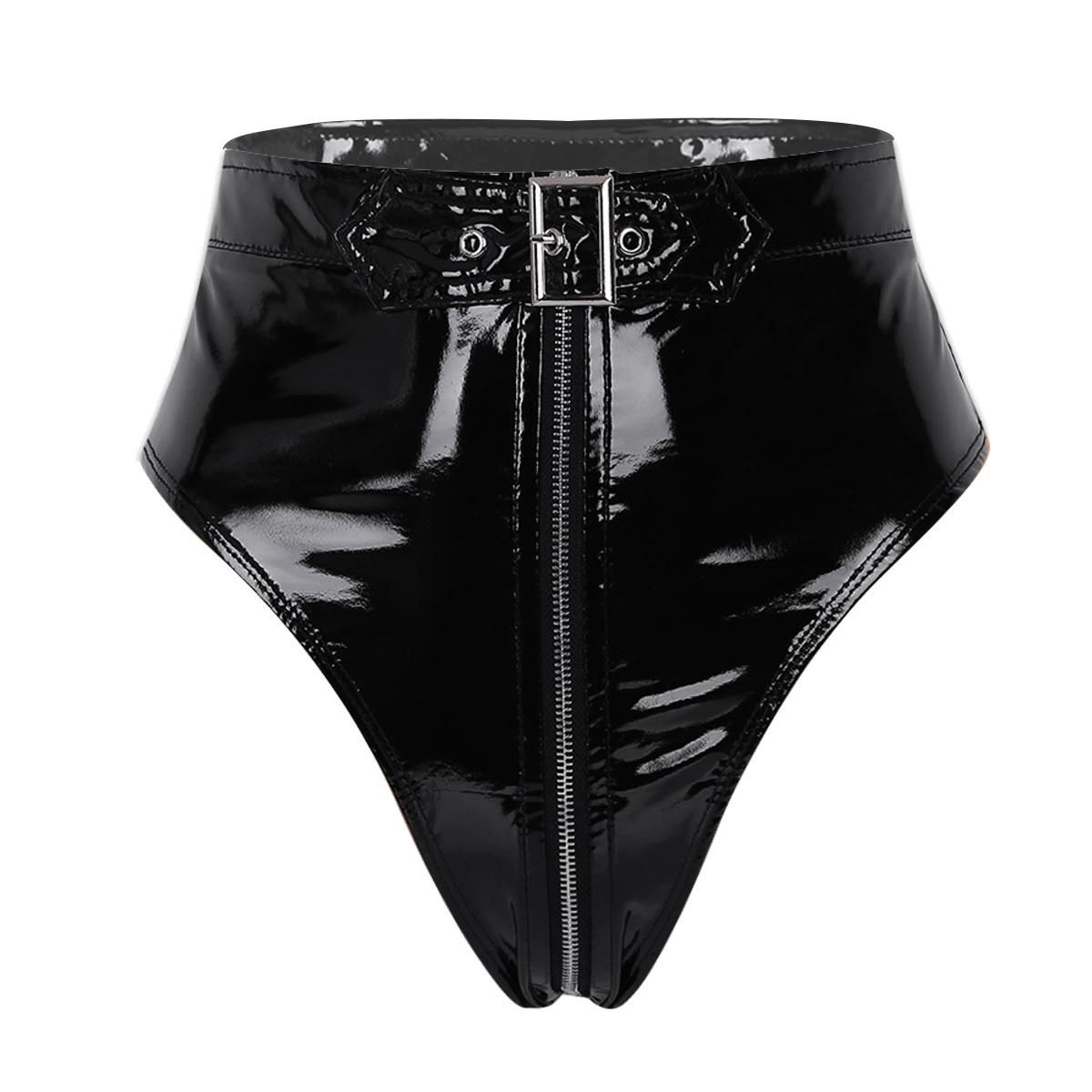 Damen Latex Hotpants Kunstleder Booty Shorts Unterwäsche Dessous Nachtclub Höschen Clubwear 4XL schwarz