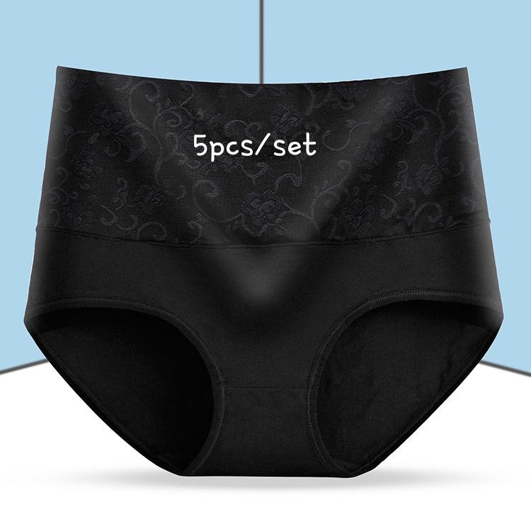 L-5XL 5 Teile/satz Hohe Taille frauen Höschen Atmungsaktive Baumwolle Unterwäsche Slips Damen Unterhosen 5XL schwarz
