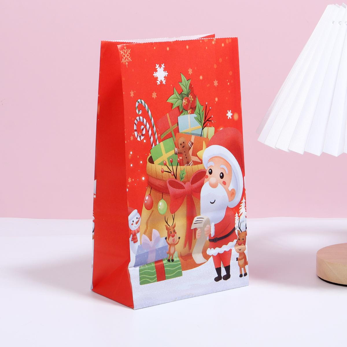 Weihnachts-Geschenktüten aus Kraftpapier mit Weihnachtsmann, Süßigkeiten, Keksen, Leckereien, Box, Verpackungsbeutel, Weihnachtsfeier, Wohnkultur, Zubehör 12Pcs&24x13x8cm
