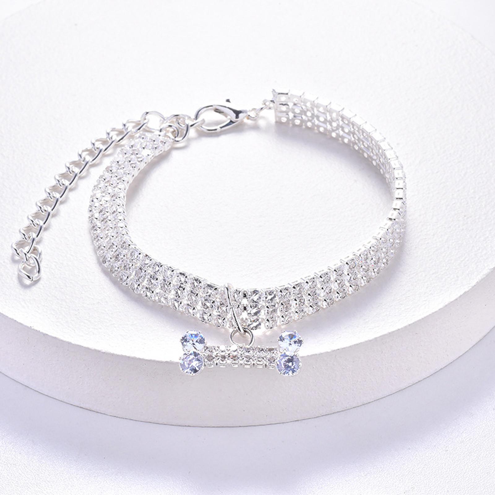 Hundehalsband Verstellbares Halsband Zirkon Strass Diomand Anhänger Schmuck Luxus Metall Kupfer Hundehalsbänder Hundezubehör S silber