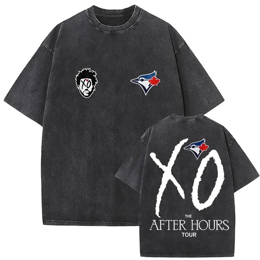 The Weeknd XO Tour 2026 Vintage Washed T-Shirt Herren Damen Popmusik Kurzarm-T-Shirts Rap Hip Hop Gothic Kleidung T-Shirts XXXL violett