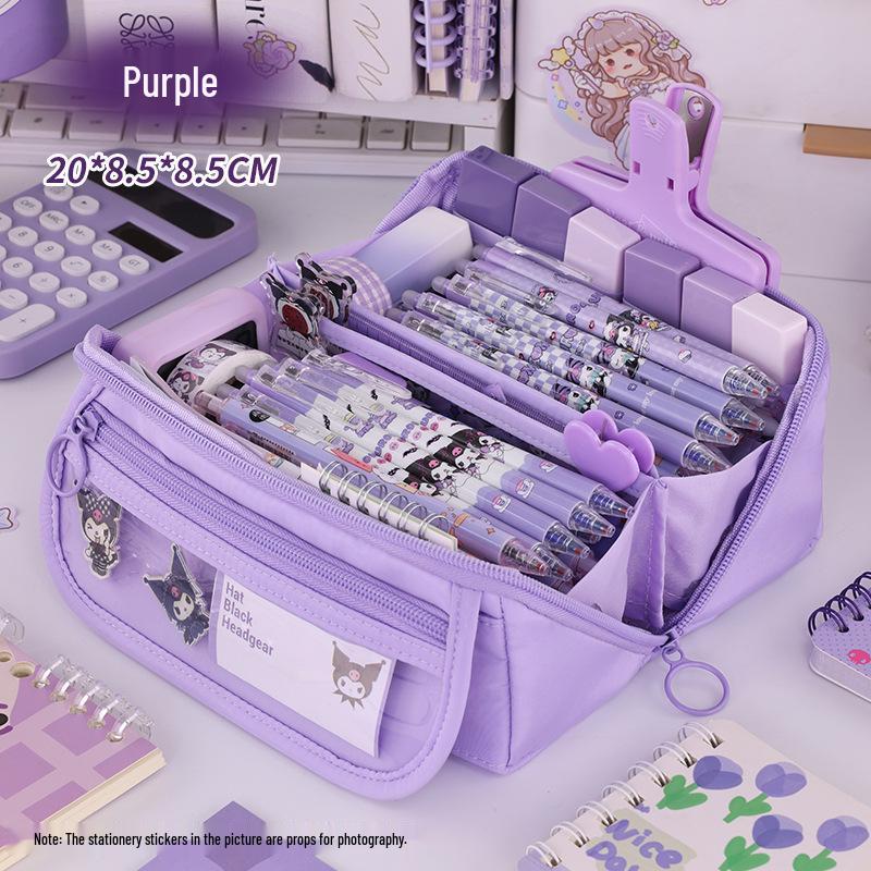 Mädchenhaftes Herz Federmäppchen mit großer Kapazität - Multifunktionale Schreibwarentasche für Grundschulmädchen violett