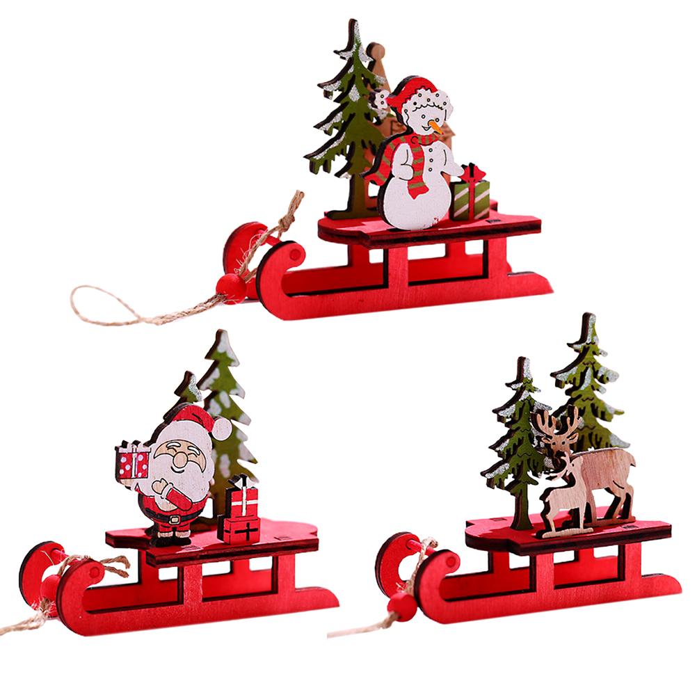 3PCS DIY Weihnachten Holz Schlitten Dekorationen Weihnachten Holz Handwerk Schöne Praktische Weihnachten