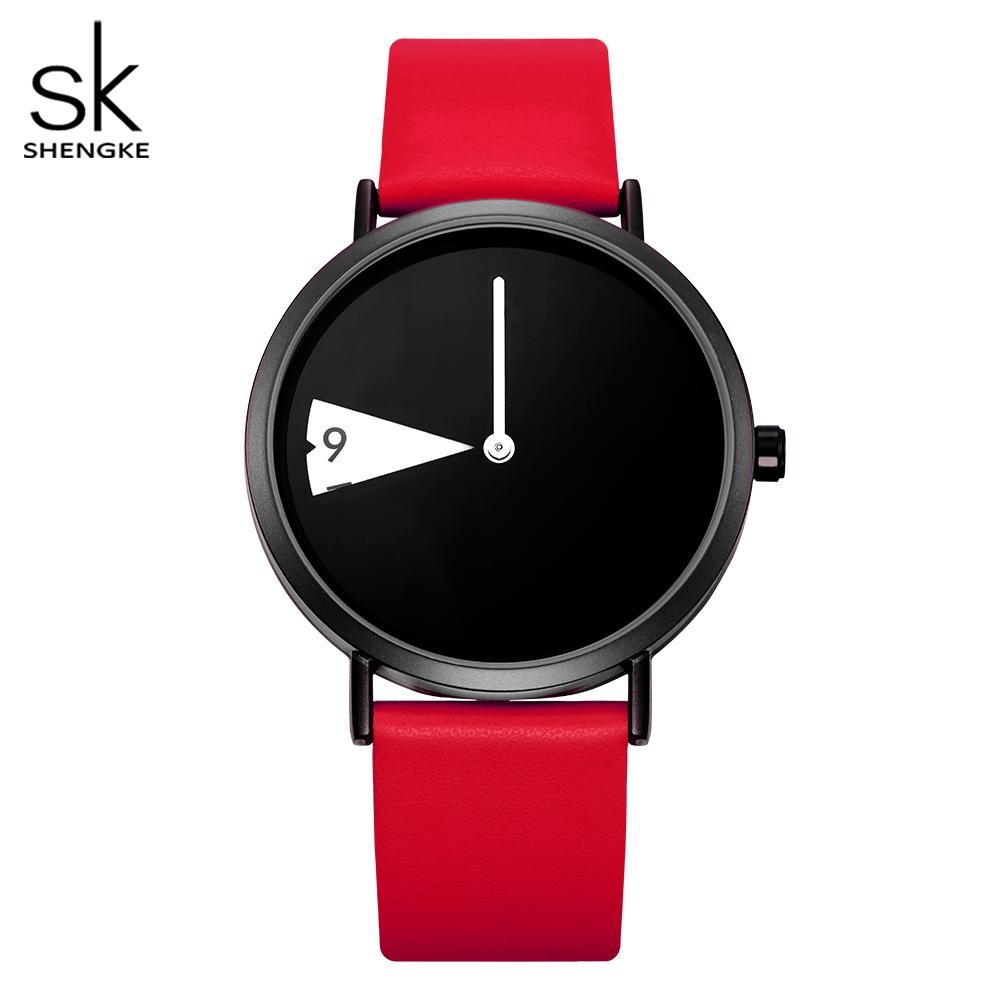 Shengke Heiße Verkäufe Kreative frauen Quarz Armbanduhren Damen Uhren Drehen Gelb Leder Band Uhr Geschenke für Freund rot