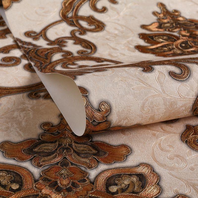 Europäischer Stil Luxus Damast Tapetenrolle 3D Geprägt Pvc Verdickt Wandbild Dekor Tapeten für Wohnzimmer Schlafzimmer 0. 53x9.5m