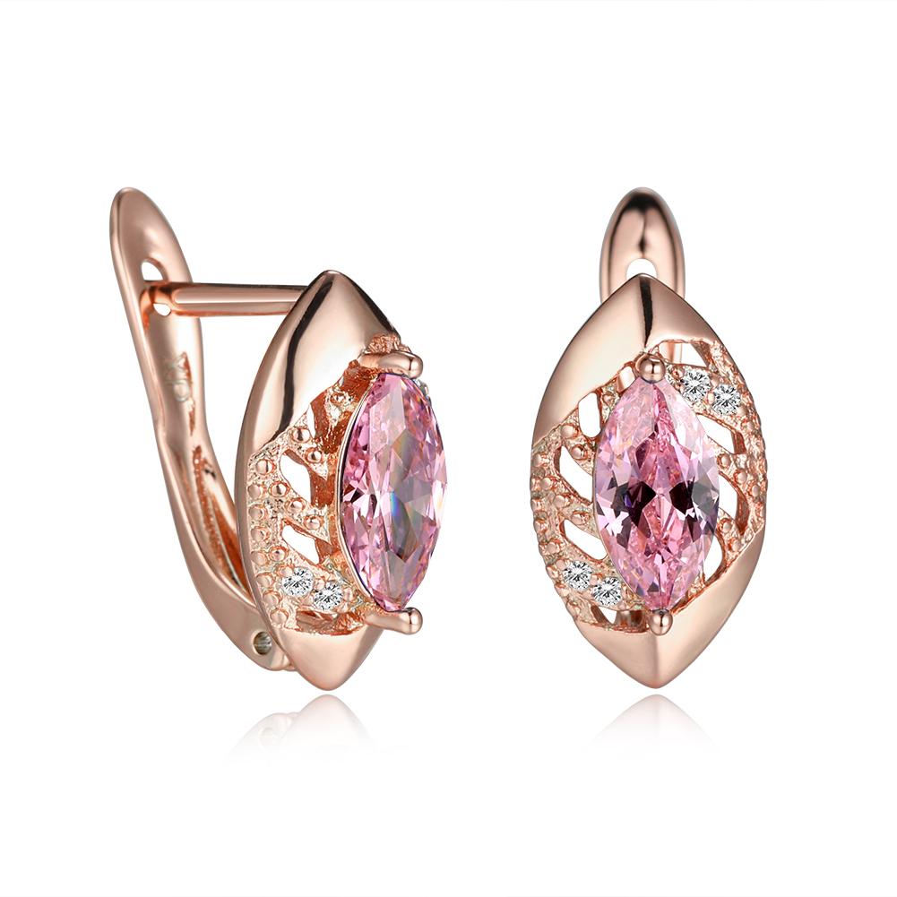Roségoldfarbene Marquise-Schliff-Ohrringe, Lila, Rosa, Blau, Aqua-Kristall, Hakenohrringe, Geburtsstein-CZ-Tropfen-Ohrringe, hohle Blatt-Ohrringe rosa