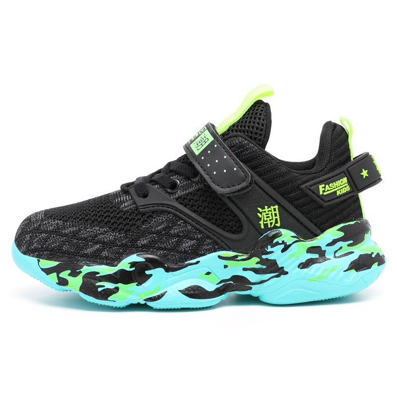 Jungen Sport Schuhe Sind Atmungsaktiv Super Licht Camouflage Mode Mädchen Sport Schuhe Kinder 36 schwarz/grün