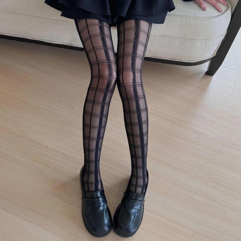 Jk Karomuster Damen Strumpfhose Schwarz gemustert Oberschenkelhohe Strümpfe Strumpfhose Damen Sexy Dessous Y2K Körperstrumpfhose Enge Strumpfhose One Size gray