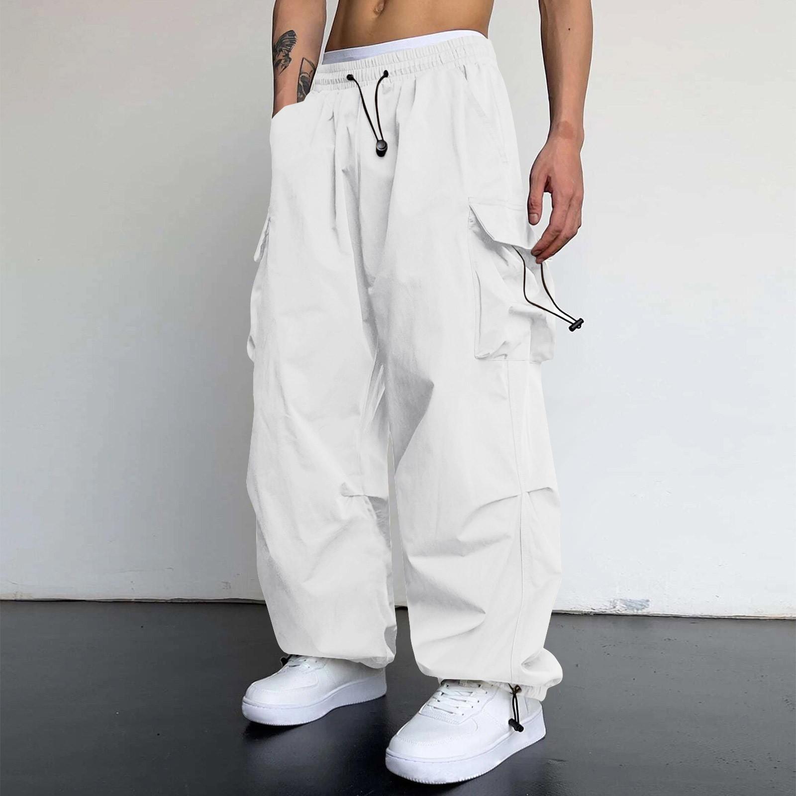 Herren-Jogginghose, Arbeitskleidung, lässige Fallschirm-Jogginghose mit hoher Taille, Herren-Jogginghose, Freizeithose, Freizeitkleidung M weiß