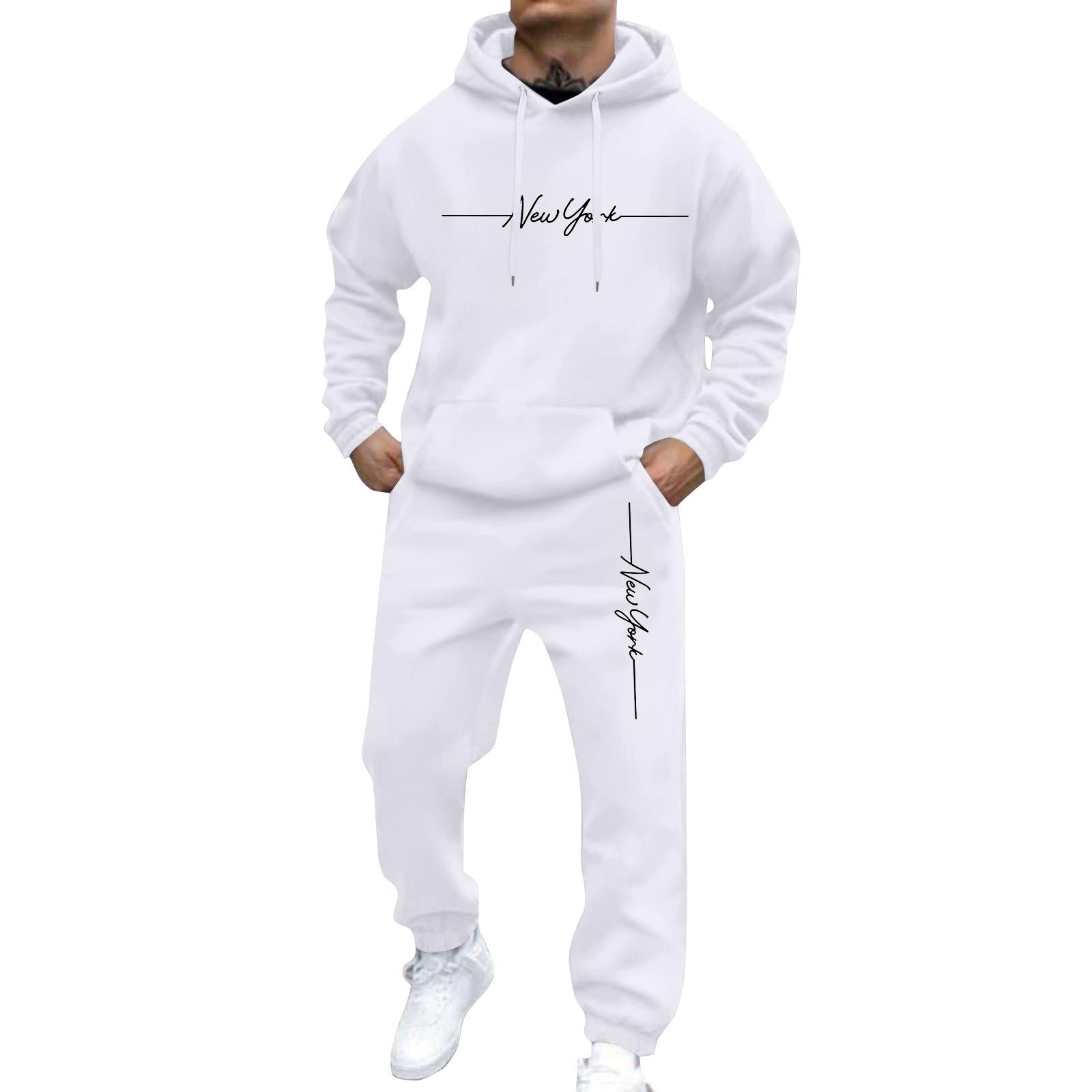 Herren Sweatshirt Anzug Herren Einfarbig Lässig Sportanzug Sweatshirt Anzug XXL weiß