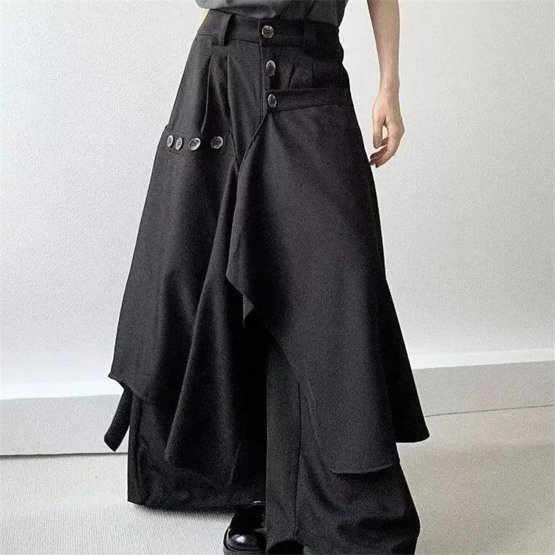 Herbst Mode Knopf Rock Hose Weites Bein Hose Locker Lässig All-Match Hose Damen Hose S schwarz