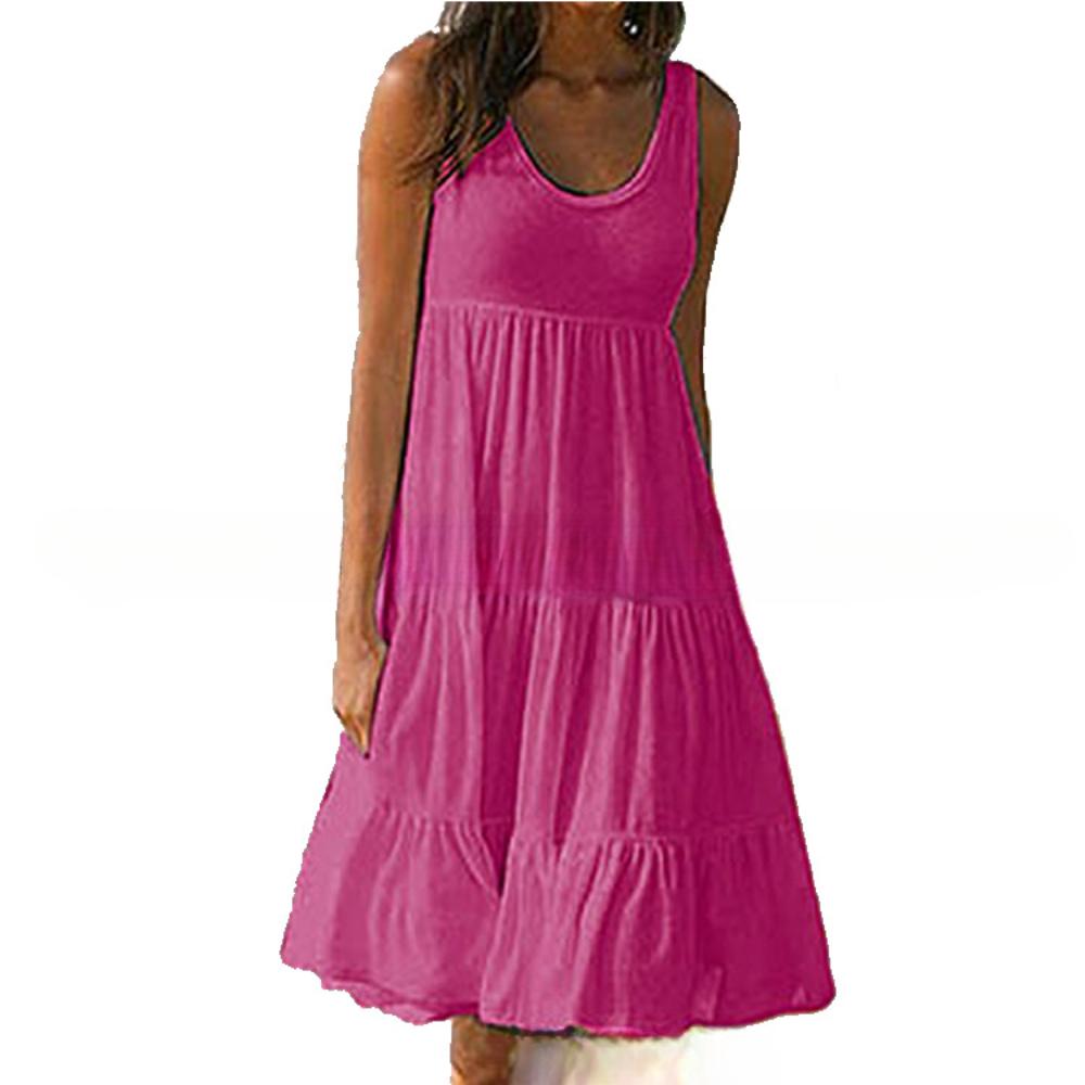 XS-5xl Übergröße Damen Casual Frühling und Sommer O-Ausschnitt Trägerloses Kleid Ärmelloses Kleid Lockere Weste A-Linien-Kleid XL rose rot