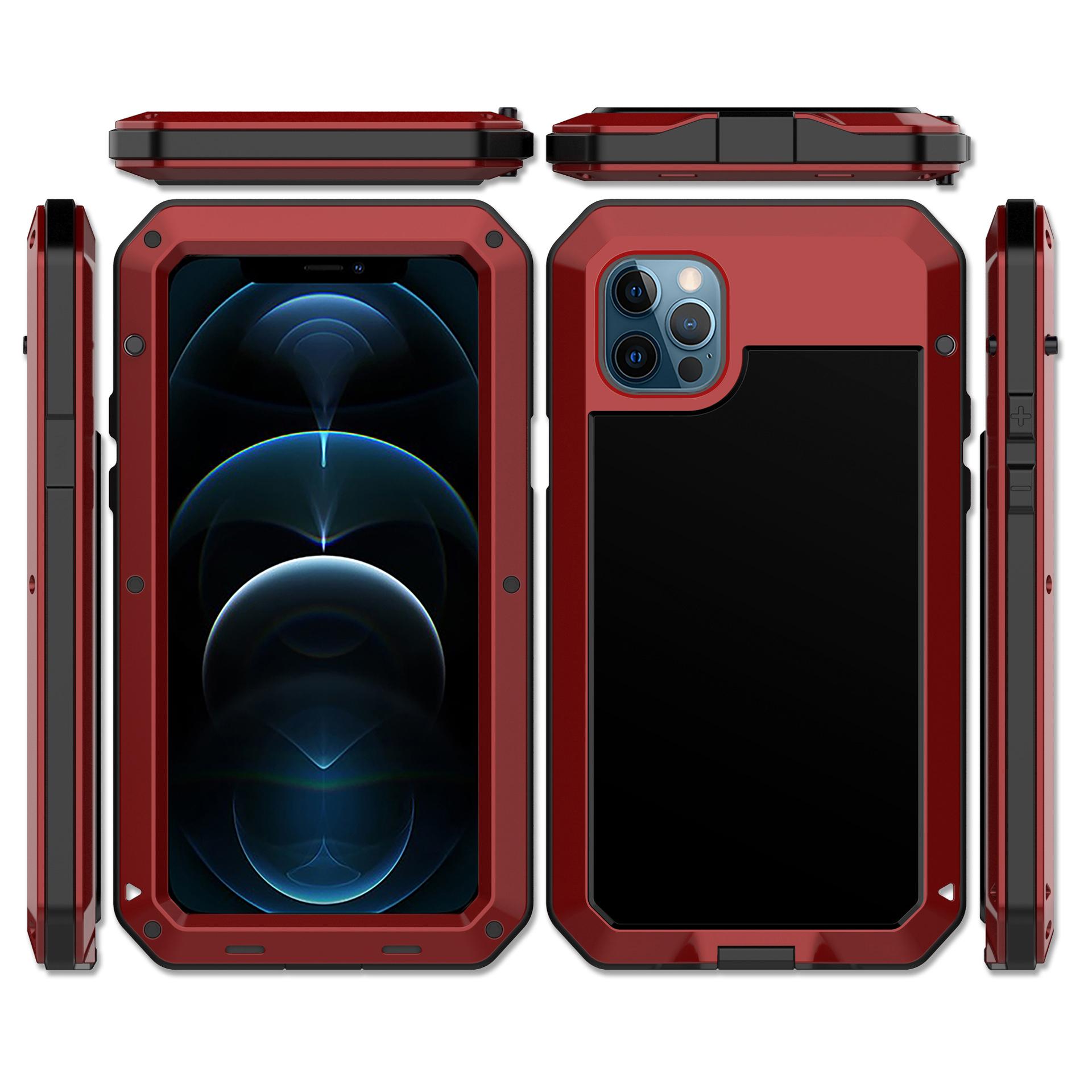 Armor Heavy Duty Schutzhülle für IPhone 16 15 Pro Max 7 8 Plus XR X Xs 11 12 13 Pro Max 14 Plus SE 360 Metall Tank Outdoor Stoßfeste Abdeckung iPhone 15 pro max rot