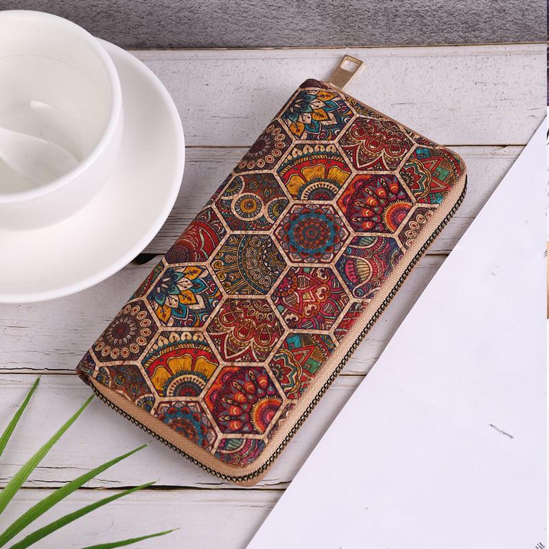 Lange Geldbörse im Retro-Paisley- und Blumenmuster, Clutch mit Reißverschluss rund um die böhmische Damen-Geldbörse, großes Kreditkartenetui persische grüne