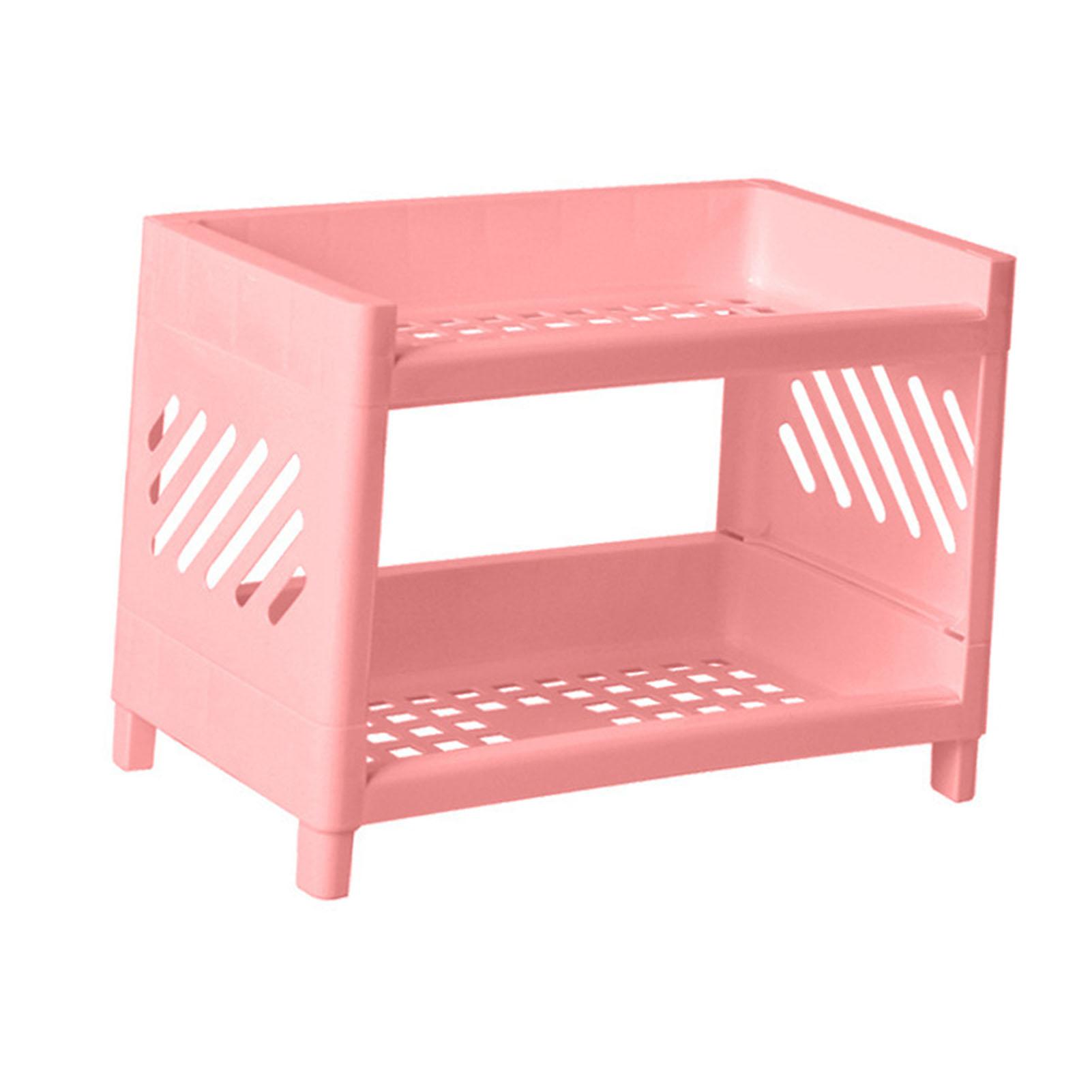 2-stufiges Desktop-Regal Kunststoff Desktop-Aufbewahrungsorganizer-Ablage für Schlafzimmer Wohnheim Büro Rosa rosa