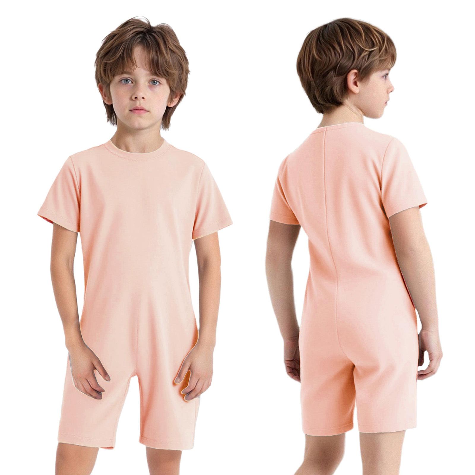 Adaptive Kleidung für Kinder mit besonderen Bedürfnissen Mädchen Jungen Anti-Auszieh-Strampler Kurzarm Reißverschluss hinten Jumpsuit 9-10 Years rosa