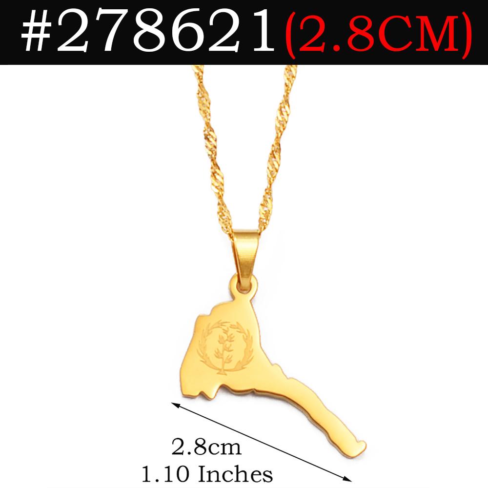 Eritrea Karte Flagge Anhänger Halskette Silber/Gold Farbe Edelstahl Schmuck für Frauen - Männer Afrikanische Karte von Eritrea #272621 Water Wave Chain&60cm / 23.6 inches silber
