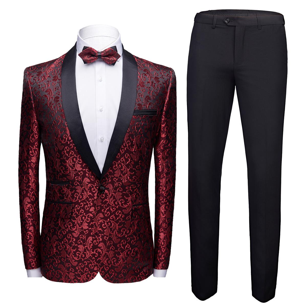 Herrenbekleidung Mode Fancy Anzug Männer Business Casual Hochzeit Bräutigam Anzug Herrenanzüge und Blazer L bordeaux