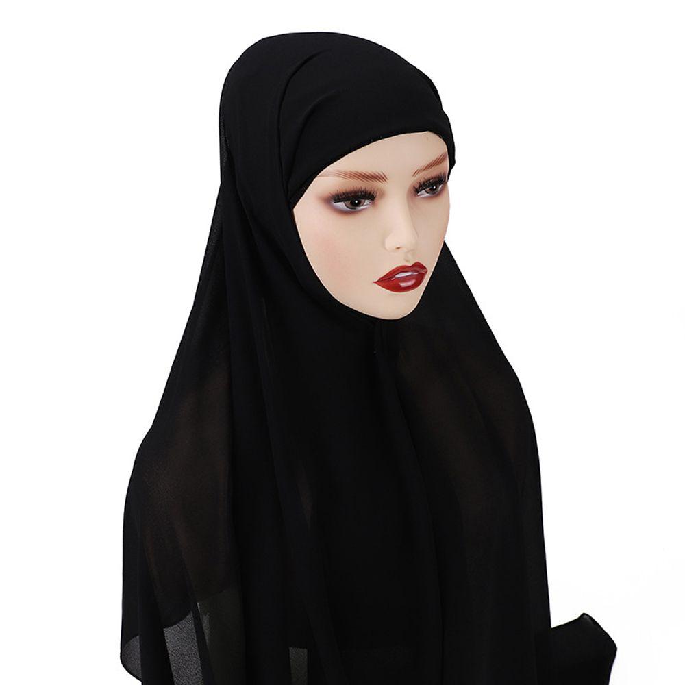 Rutschfeste Wickelschals Einfarbig Hijab Schleier Skullies Damen Mützen Kopftuch Muslimischer Schal schwarz
