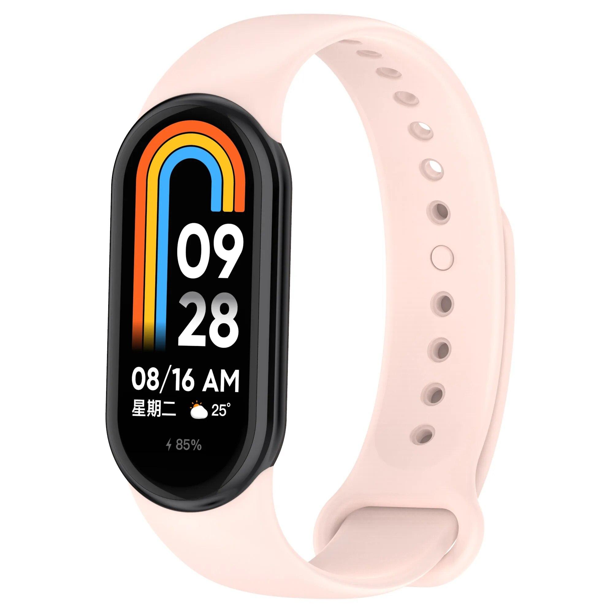 Mi Band 9 Strap für Xiaomi Smart Band 8 Silikon Smartwatch Armband NFC Armband Ersatz Mehrfarbig Miband8 Strap Gürtel Zubehör For Mi band 9 rosa
