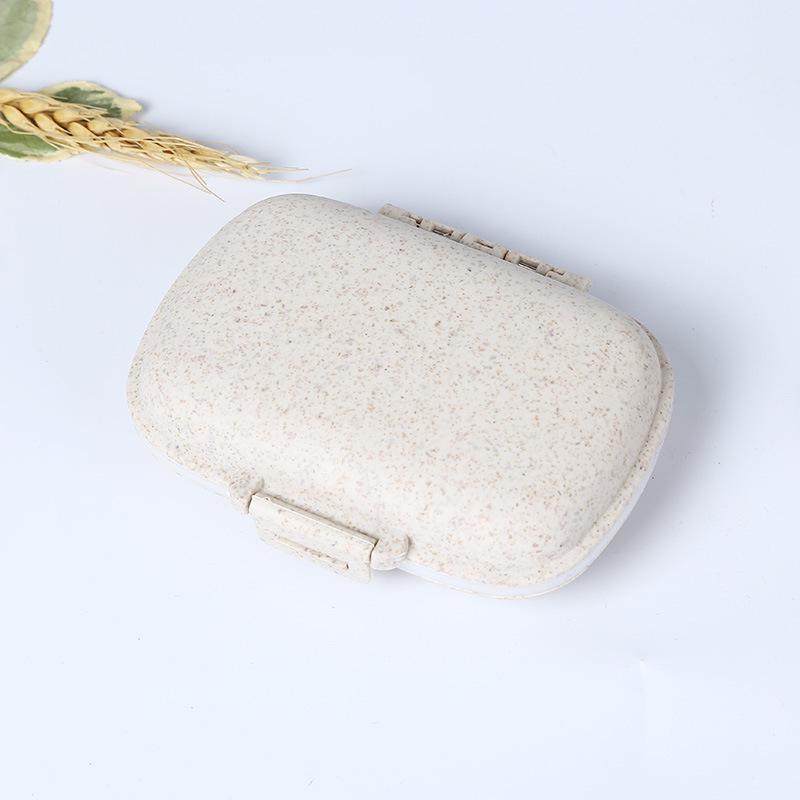 Organizer-Behälter für Tabletten, Reise-Pillendose mit Dichtungsring, kleine Box für Tabletten, Weizenstrohbehälter für Medikamente beige