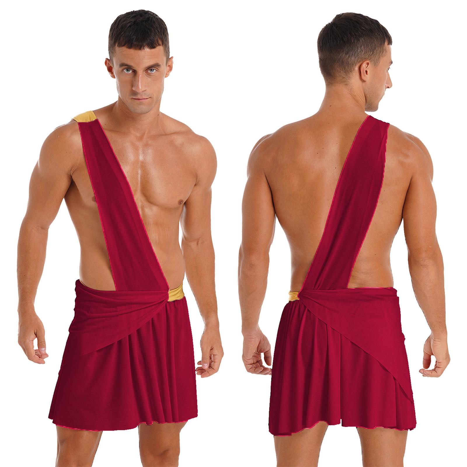 Herren-Halloween-Rollenspiel-Kostüme, One-Shoulder-Antiker griechischer Gott, Dessous, Ritter-Krieger-Kostüm, Cosplay 3XL bordeaux