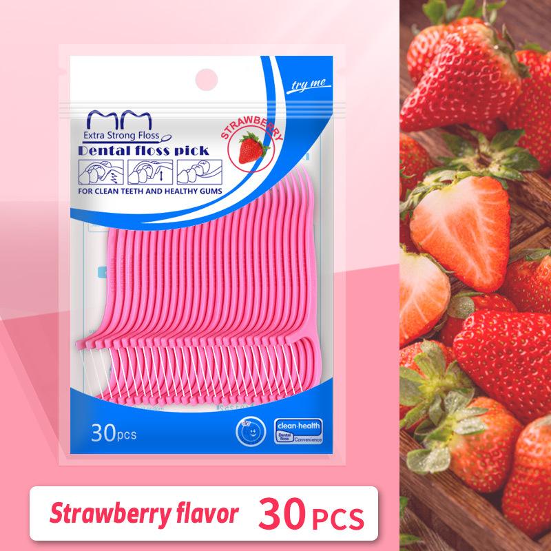 30 stücke Mint zahnseide stick home tragbare einweg pflege zahnseide stick, mundpflege tiefe reinigung Strawberry(30pcs)