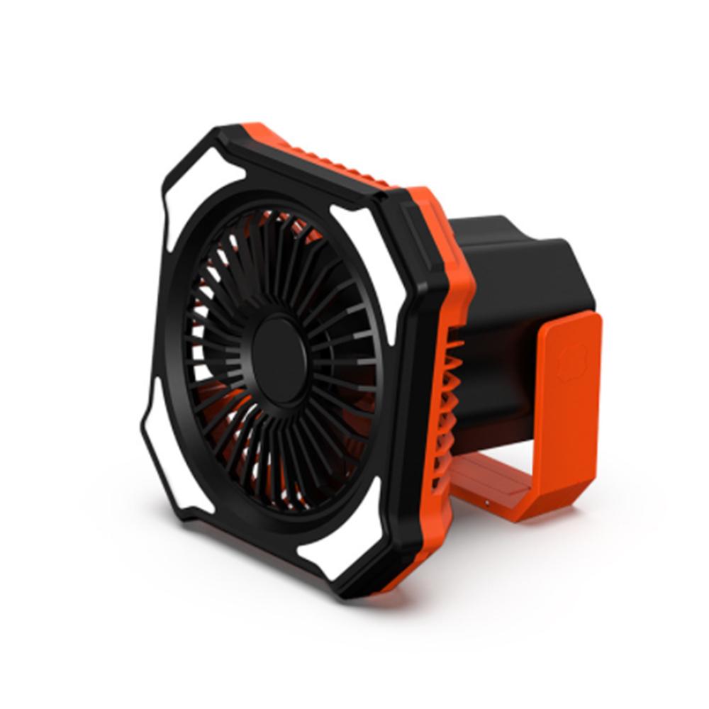 Multifunktionaler Camping-Ventilator mit LED-Licht, USB-batteriebetriebener Ventilator, Deckenzelt-Licht, tragbar orange/schwarz