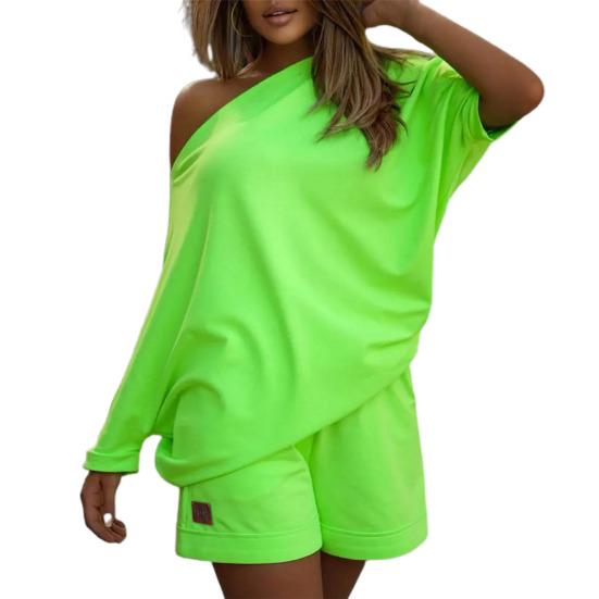 Sommer-Top-Set, beliebtes einfarbiges, übergroßes Damen-Shorts-Set, helles Damen-Trainingsanzug-Set, Damen-Shorts-Set für zu Hause XL grün