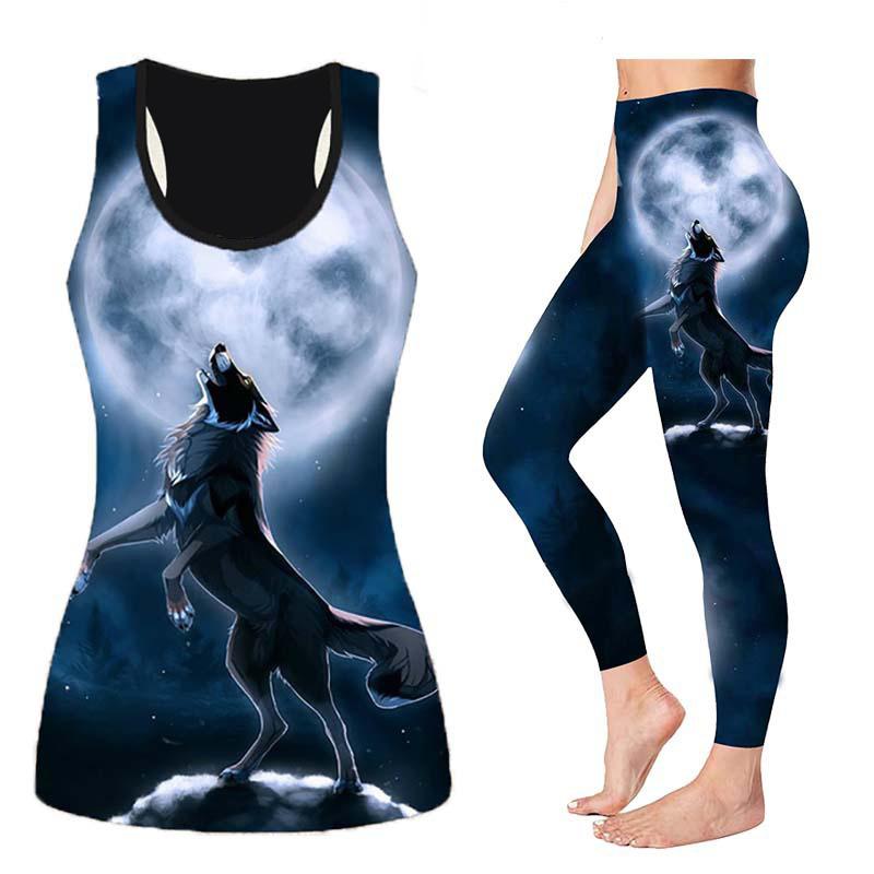Big Wolf Print Yoga-Outfit für Damen, modische 3D-gedruckte Workout-Leggings, Fitness, Sport, hohe Taille, lässige Yoga-Hose S grau