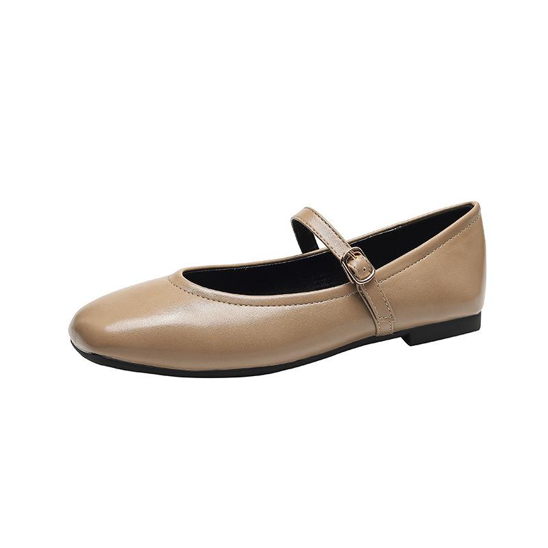 Mary-Jane-Schuhe für Damen, leichte flache Schuhe mit quadratischer geschlossener Spitze, lässige Ballerinas, bequeme flache Schuhe mit Knöchelriemen für Damen, zum Reinschlüpfen, elegante flache Schuhe für die Arbeit 44 khaki