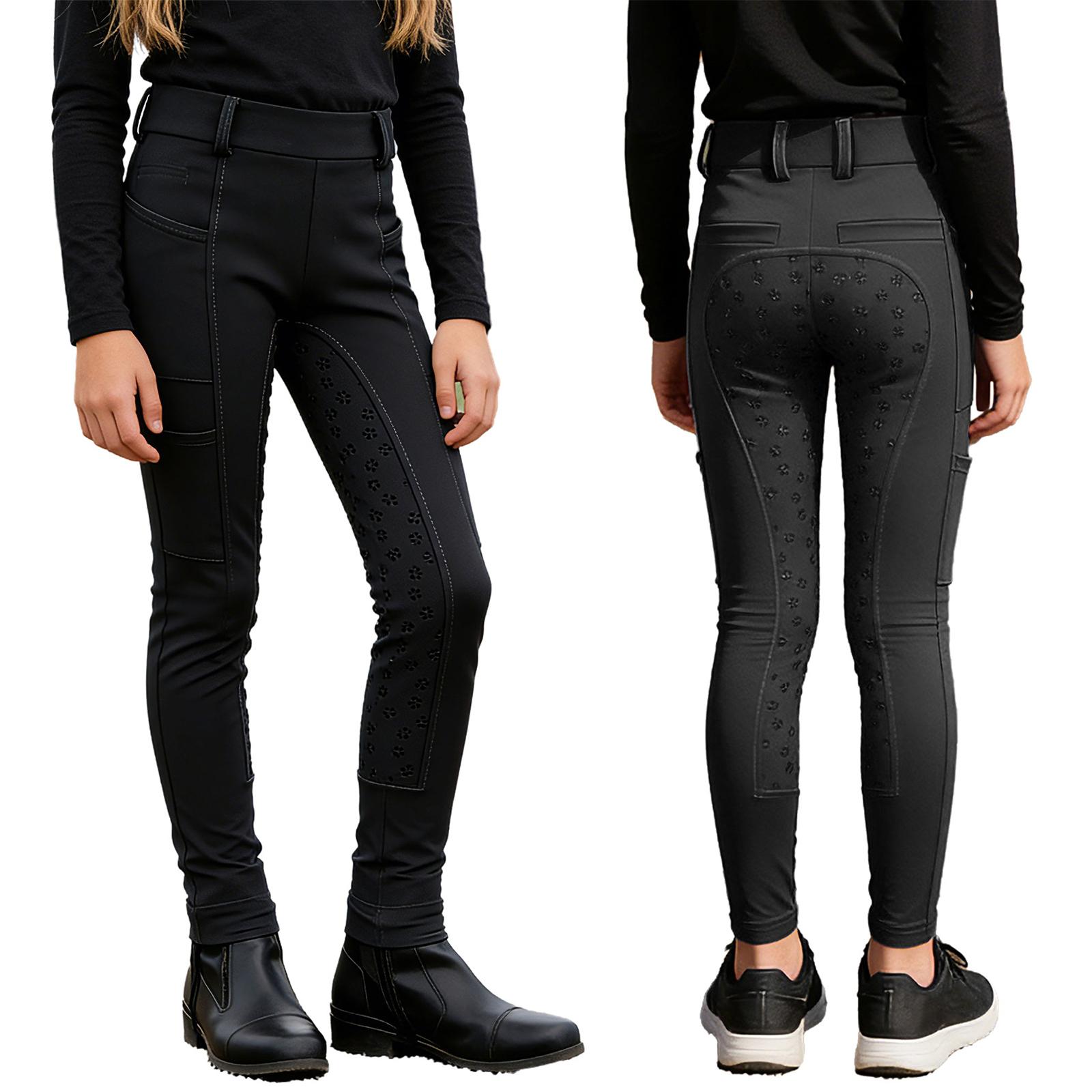 Kinder Reithosen Leggings Anti-Rutsch Vollbesatz mit mehreren Taschen für Jungen Mädchen Reitsport 13-14 Years schwarz