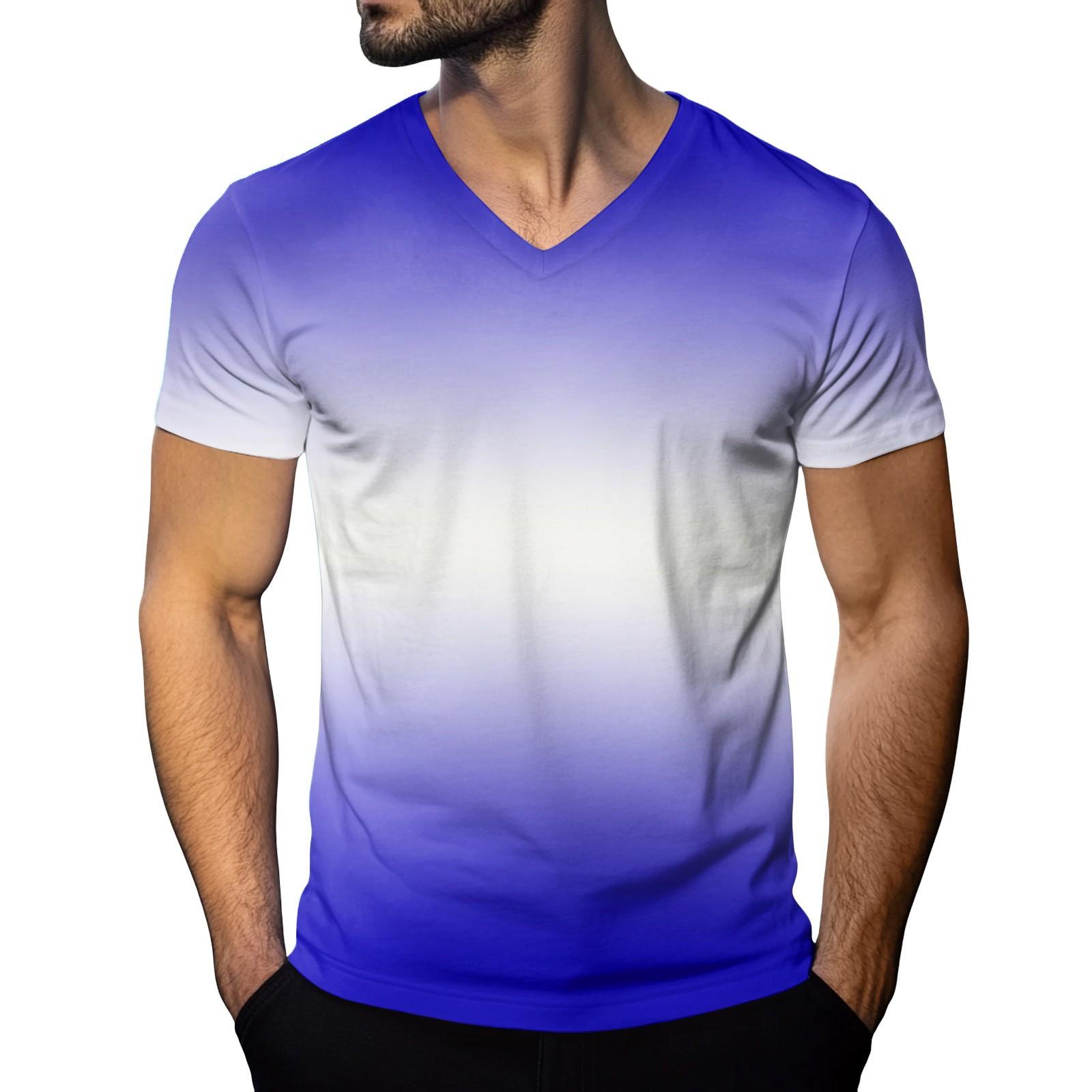 Herrenmode Bedrucktes V-Ausschnitt Kurzarm T-Shirt XL blue