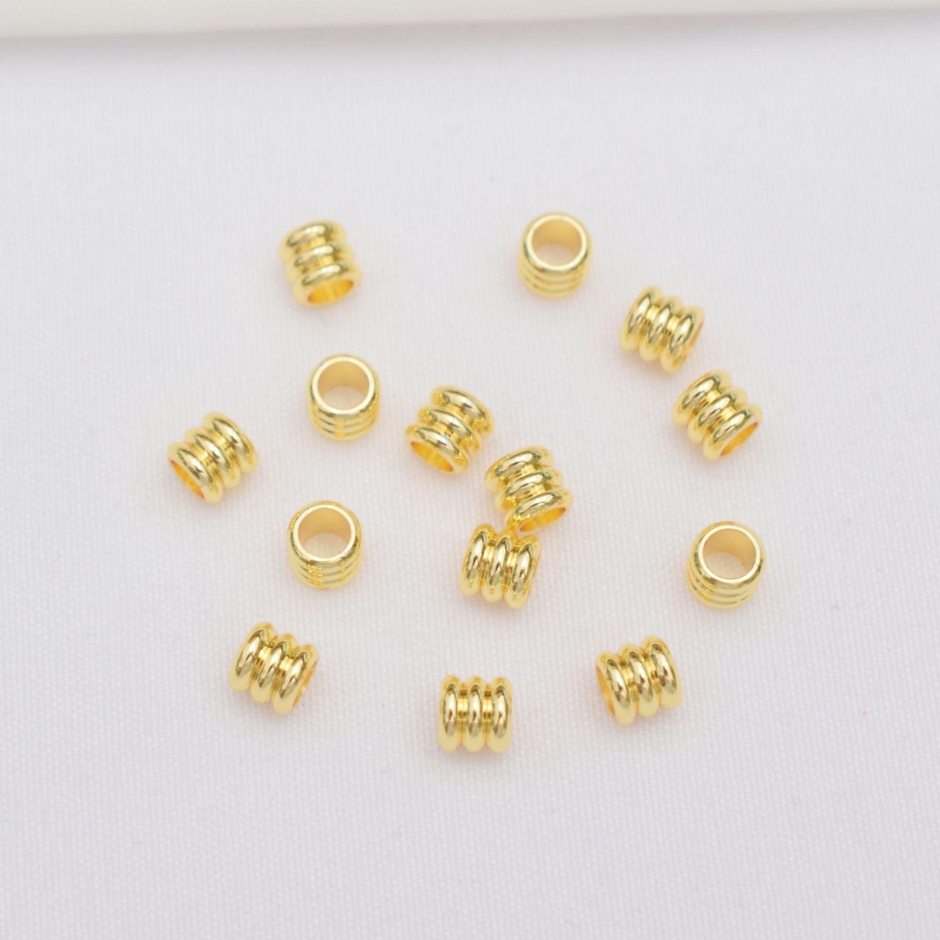10 Stück 14 Karat Gold umwickelt, farbecht, dreilagig, kleiner Abstandshalter, großes Loch, glatte Oberfläche, Perlen-Abstandshalter, DIY-Armband, Halskette, Perlenmaterial-Eimer