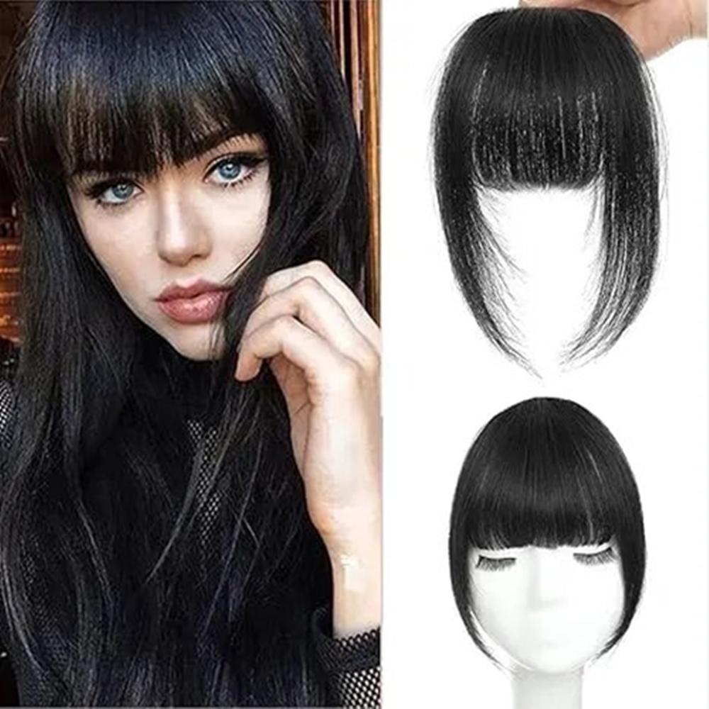 HAIRCUBE 100 % Echthaar-Pony-Overhead-Clip-in-Haarverlängerungen, braune Naturhaare, zarte Pony-Fransen-Haarteile für Frauen in Air Bangs gray