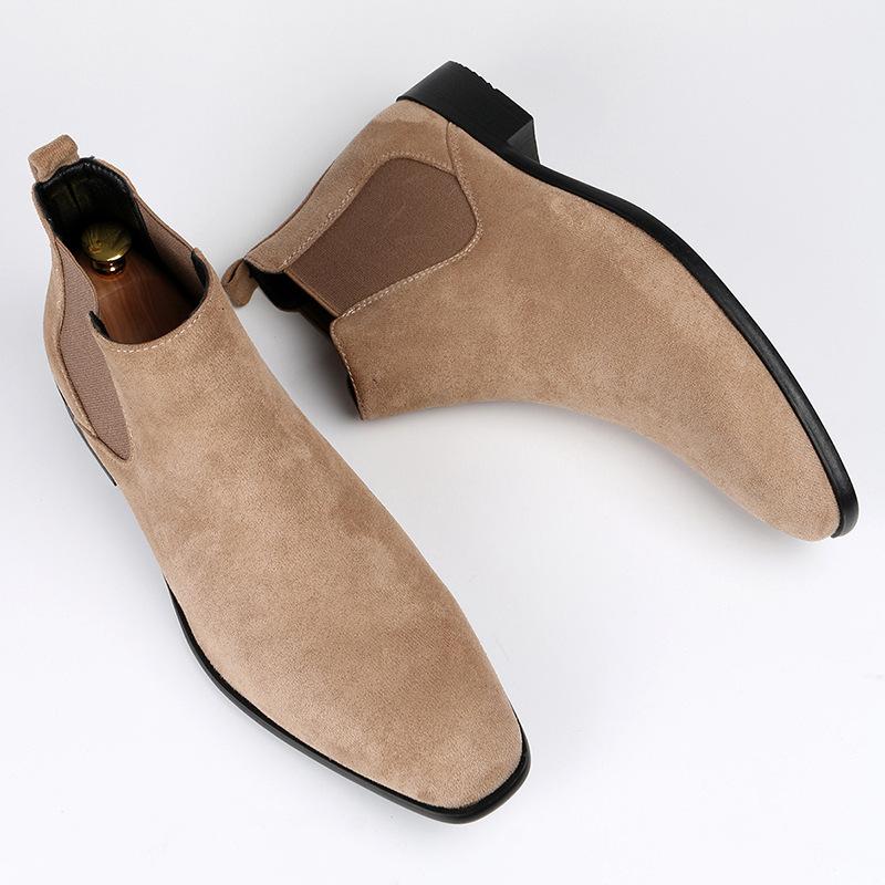 Mode Herren Wildleder Chelsea Boots eckige Zehenpartie Herren Herbstschuhe mit stilvollen Herren Stiefeletten große Größe 48 D610 43 khaki